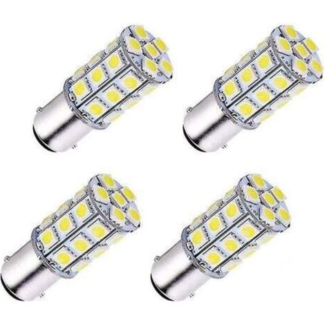 Lot de 4 lampes LED Ba15d 5050 27 SMD super blanches pour voiture, bateau, camping-car