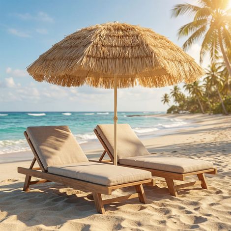 Parasol plage Ø1,85m grand inclinable style hawaïen hauteur mât réglage sac transport, kaki