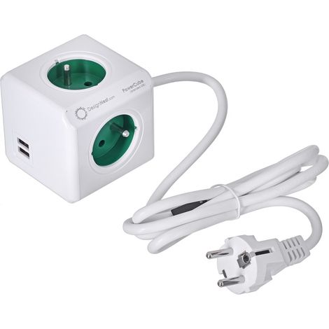 Allocacoc 2402GN/FREUPC Uscita(i) 4AC per interni 1,5m verde, colore Blanco Base multipla - Base multipla (per interni, 1,5m, 4 uscite AC, tipo E (FR), verde, bianco, CE, KEMA FR) (1/5)