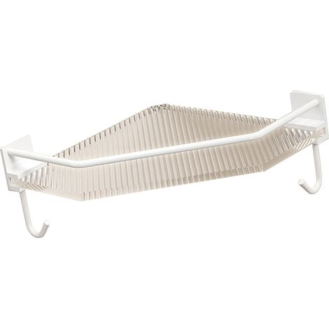Étagère de douche d'angle en acrylique, sans perçage, grande capacité, triangulaire, blanche, simple couche, avec crochet. Idéale pour salle de bain, dortoir ou cuisine. (1/5)