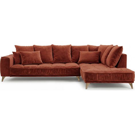 Canapé angle droit Altamo en velours vert - 4 places - Terracotta (1/2)