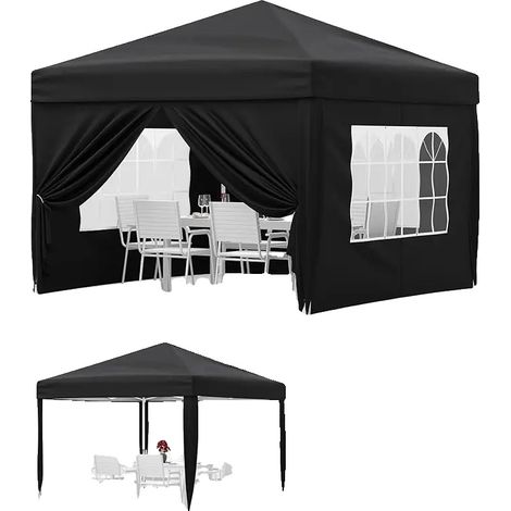 Gazebo, Auvent Imperméable, Hauteur Réglable, noir (1/2)