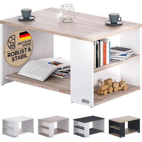 Coffee table whiteoak 90x60x50cm storage shelves