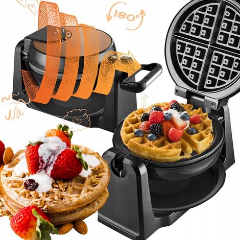 Leistungsstarkes Rotationswaffeleisen für 4 knusprige belgische Waffeln, 1000 W, Antihaftbeschichtung, 180°