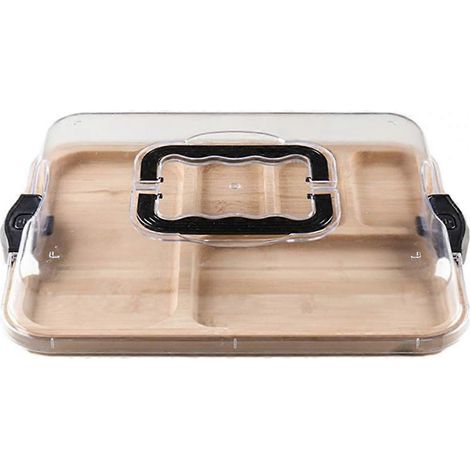 Bento-Box aus Holz mit Deckel und Griff, Lunchbox mit mehreren Fächern, tragbares und auslaufsicheres Servierbrett für die Zubereitung von Mahlzeiten (1/5)