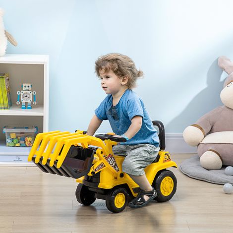 Pelle pour enfants manuel 2-4 ans avec pince - 83x27x39 cm - PP et ABS - bouton sonore et espace de rangement caché - jaune et noir