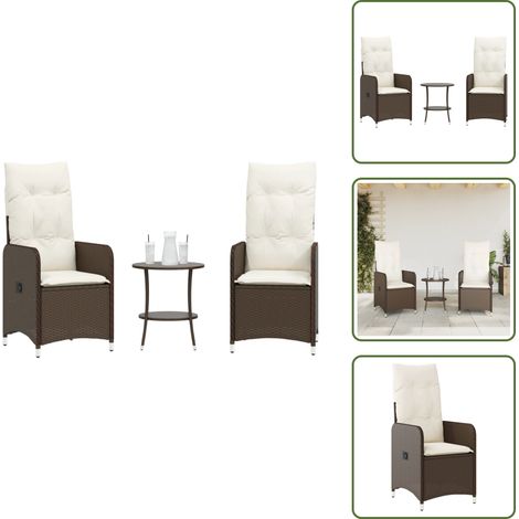The Living Store Outdoor-Lehnstühle 2 Stk. mit Tisch Braun Poly Rattan - Gartenmöbel - Lounge Sessel - Esstisch Set - Rattan Möbel - Gartenset (1/5)