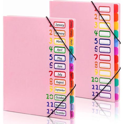 2 Pièces Trieur Document A4, Trieur A4 12 Compartiments, Organiseur Rangement Extensible Accordéon avec Étiquettes Rainbow, Classeur Trieur PP Résistant à l'Eau pour Bureau École Maison, Rose (1/5)