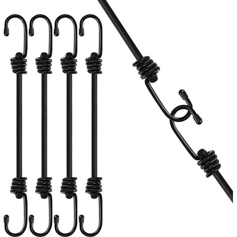 4 tendeurs élastiques de 60 cm × 8 mm avec crochets, pour meubles, chariots, motos et tentes – noir (1/5)