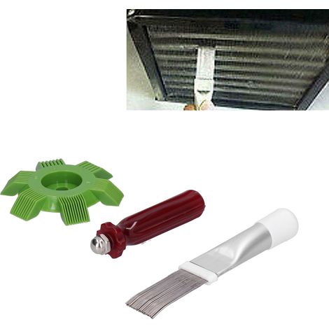 Ensemble brosse peigne à ailettes en plastique technique CT-351 + peigne à ailettes en acier inoxydable pour condenseur de climatiseur CT-352 (1/5)