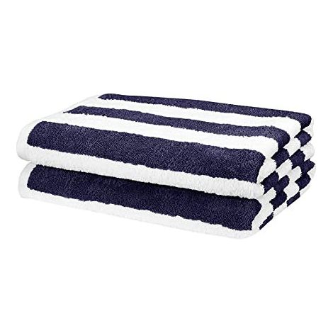 Serviette de plage 100% coton épaisse – Ultra absorbante 180x100cm – Rayures marinières bleu et blanc – Lavable en machine