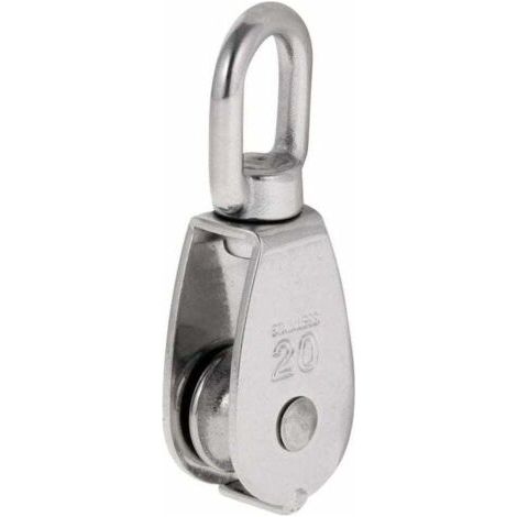 Robuste Poulie à Corde Réa Simple avec Emerillon Pivotante en Inox Pulley Block Charge Max. 35-75 kg - M20 (1/4)