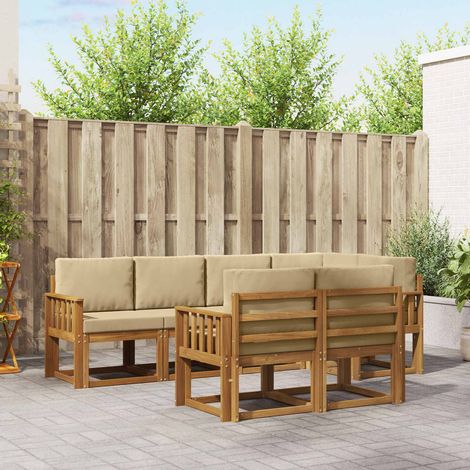 Outdoor-Sofagarnitur mit Kissen 7 pcs Natur und Beige