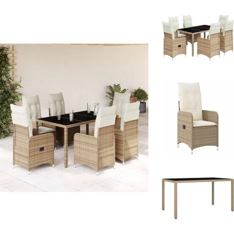7-tlg. Garten-Bistro-Set mit Kissen Beige Poly Rattan - Bistro Set - Bistro Sets - Bistroset - Garten Bistro Set (1/5)