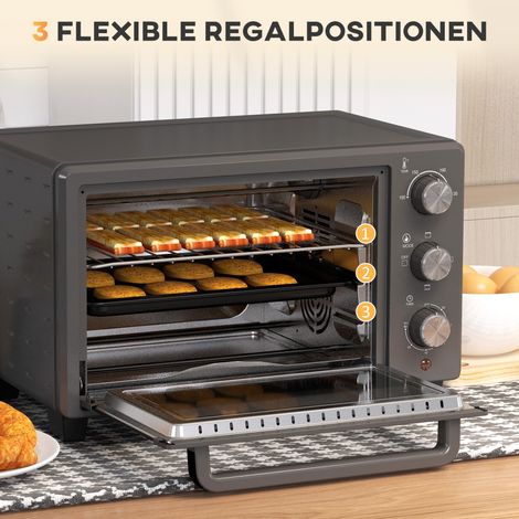 Mini-four, 21 L four grille-pain avec 1 grille et 1 plat, 3 modes de cuisson, 100 °C-230 °C, acier inoxydable, verre, gris (1/5)