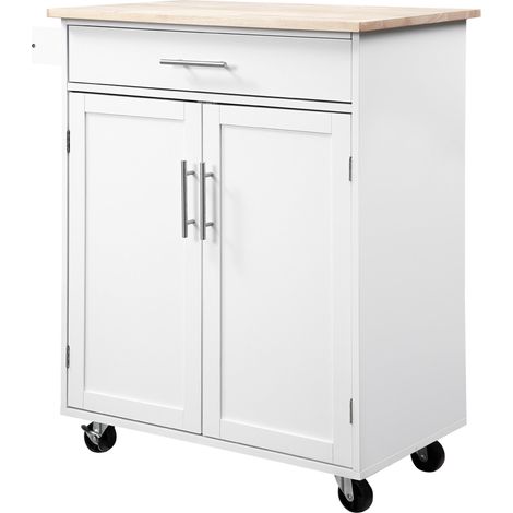 Carro de cocina 83 x 45 x 91.5 cm cajón armario tarjetero 4 ruedas 2 frenos moderno y elegante en MDF blanco 210000985 (1/5)