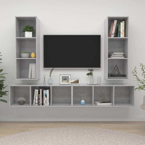 vidaXL Muebles de salón de pared 4 pzs madera ingeniería gris hormigón (1/5)