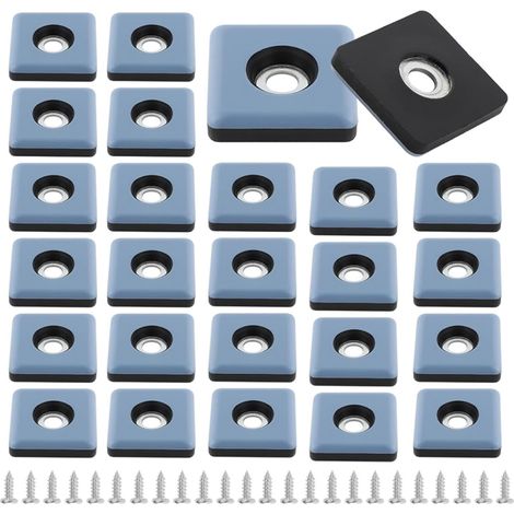 Lot de 24 patins en téflon à visser - 25 x 25 mm - Pour meubles lourds - Carré - Avec vis en acier inoxydable - Pour meubles, fauteuils, pieds de chaise (1/5)