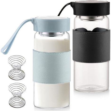 Pack de 2 bouteilles shaker en verre premium pour protéines, 500 ml - Shaker à protéines en verre sans BPA, Shaker protéiné durable en verre, Inodore et étanche pour protéines et boissons de sport (1/5)