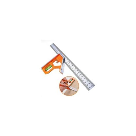 Règle d'angle combinée en acier inoxydable 300 mm – Équerre avec niveau à bulle – Mesures précises à 45°/90° – Outil de menuisier