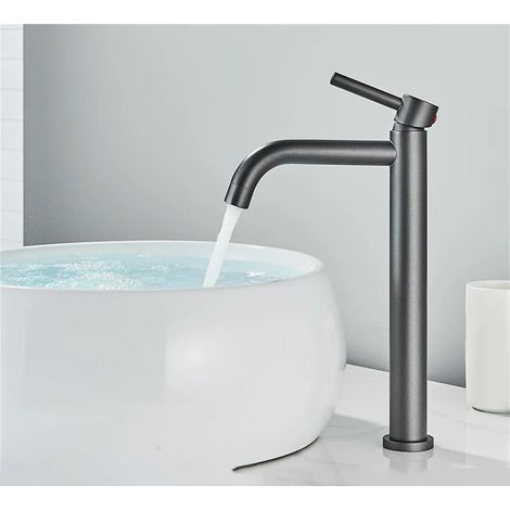 Waschbeckenarmatur, großes schwarzes Chromwaschbecken, Warm- und Kaltwasser-Armatur, Badezimmerarmatur (1/5)