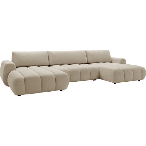 Divano letto angolare panoramico in tessuto beige - FRIDORA (1/5)