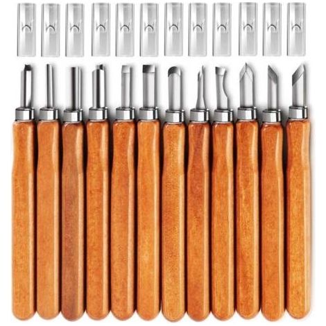 Ensemble de 12 couteaux à découper sur bois SK5 pour sculpter des cadeaux, des citrouilles, des objets artisanaux de sculpture sur bois, adapté aux débutants et aux professionnels (1/4)