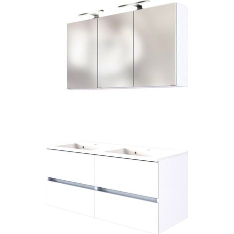Doppel Waschplatz-Set 120 cm, inkl LED Spiegelschrank ARLON-03 matt weiß BxHxT 120x200x55 cm (1/5)
