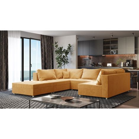 Wohnlandschaft Sofa ANDRO Schlaffunktion und Hocker Stoff Fresh Gelb (1/5)