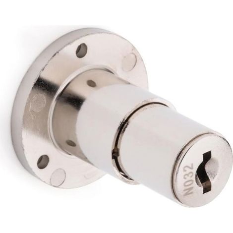 Serrure à poussoir pour tiroir – Décor nickelé – Cylindre Ø19mm – Boîtier Ø34,7mm – Livré avec 2 clés et 1 rosace – Ojmar (1/2)