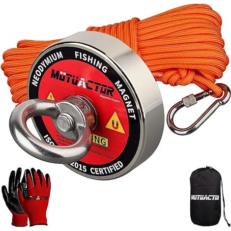 MUTUACTOR n52 Imán de neodimio 180 kg de fuerza de tracción, imanes con cuerda de 20 m, pesca magnética para pesca magnética y salvamento …