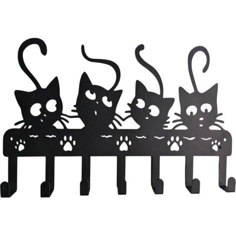 Crochets porte-serviettes (1 pièce) - Motif quatre chats, 30 cm de long (7 crochets) (1/5)