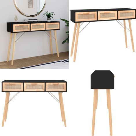 Konsolentisch Schwarz 105x30x75cm Massivholz Natur-Rattan - Konsolentisch - Wohnzimmermöbel - Skandinavisches Design - Holzmöbel - Sideboard - Home & Living (1/5)