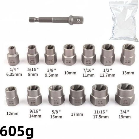 Kit Extracteur de Vis et Boulons Cassés 14 Pièces, Outils d'Extraction pour Vis Allen et Filets Endommagés, Ensemble d'Extracteurs Haute Résistance avec Accessoires de Quincaillerie-lsw