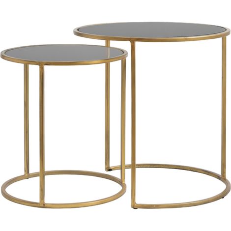 Light & Living Ensemble de tables d'appoint DUARTE verre fumé (1/4)