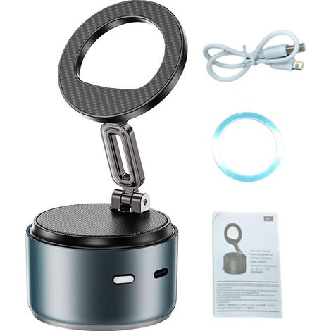 Support Magnétique de Téléphone de Voiture, Technologie Vacuum Boost, Haut-Parleur BT sans Fil Pliable à Rotation à 360° avec Double Appairage et Réglage sur 3 Axes (Blue) (1/5)