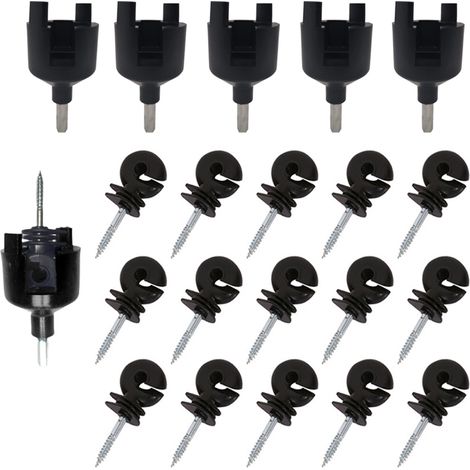 15 pièces Cloture Electrique a Visser Mandrin de Perceuse, Et Plus Facile à Installer Sans Vissage Manuel (5 manches noires + 10 combinaisons d'ongles de déduction de soi noire) (1/5)