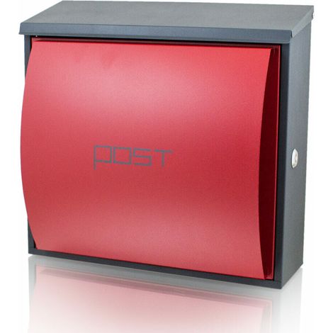 Design Briefkasten Postkasten Rot Grau Wandbriefkasten Metall Hausbriefkasten (1/5)