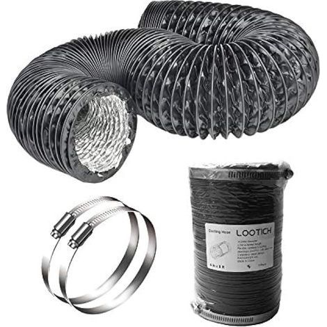 Tuyau d'Evacuation d'aération Flexible en PVC Aluminium Gaine de Ventilation Ø102mm 2.5m pour Salle de bain Cuisine Sèche-linge avec 2 Colliers de Serrage en Acier Noir (1/5)