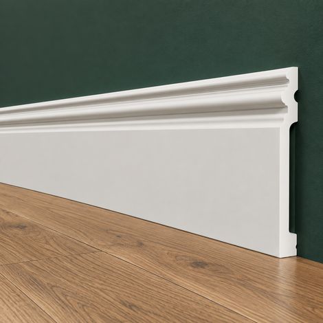 Battiscopa RESISTO in polimeri extracompatti mod. ARISTOCRATICO Bianco mis. 200x15mm (prezzo al metro)