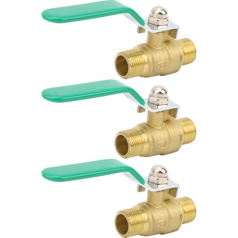 Robinet à bille pour conduite d'eau en 3 parties, filetage mâle double 3/8 pouce, laiton massif, avec interrupteur d'arrêt de vidange (1/5)
