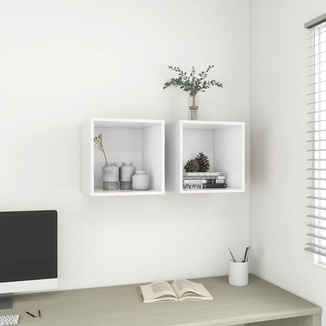 Lot de 2 Armoires murales Étagères Murale Meubles de rangement Blanc 37x37x37 cm Aggloméré 12608 (1/5)