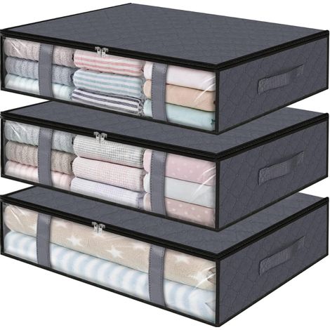 Juego de 3 bolsas de almacenamiento plegables, para colocar debajo de la cama para guardar ropa y edredones, color gris