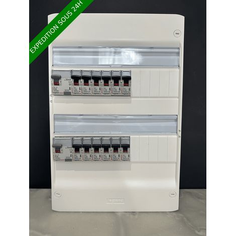 Legrand – Tableau électrique 2 rangées 13 modules – Différentiel 63A type A et Ac – Disjoncteurs 10A, 16A, 20A, 32A – 2ID63