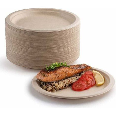 Lot de 100 assiettes en carton super rigides 100 % biodégradables et compostables respectueuses de l'environnement très résistantes recyclables, parfaites pour les pique-niques et barbecues (15,2 cm) (1/4)
