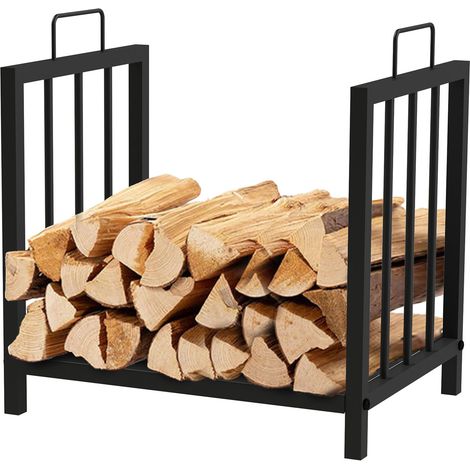 Kekai Handle Holzregal für Innenbereich 43x33x45 cm Verzinkter Stahlrahmen mit Griffen und Bodenstütze, Farbe Schwarz