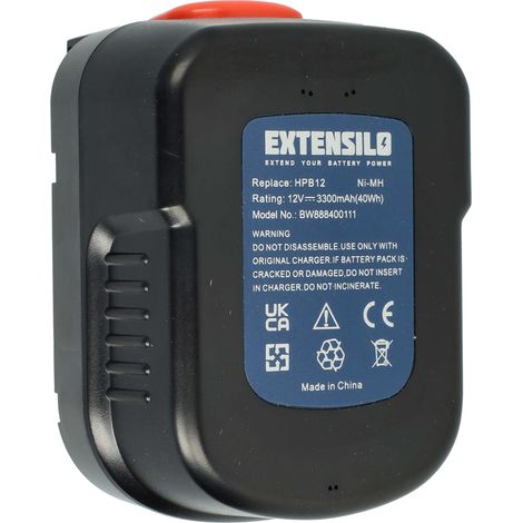 EXTENSILO Akku kompatibel mit Black & Decker BD12PSK, BDBN1202, BDG1200K, BDGL12K, B-8315 Elektrowerkzeug (3300 mAh, NiMH, 12 V)