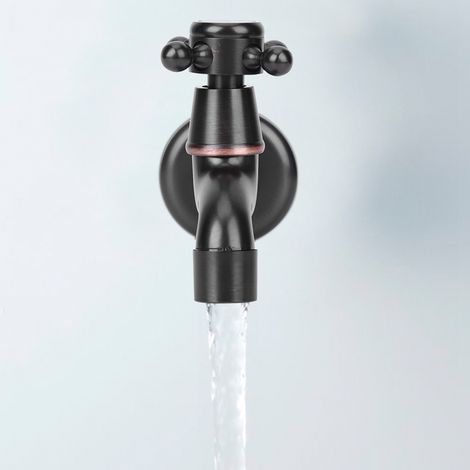 Robinet court en laiton noir, style rétro, à poignée unique et ouverture rapide pour eau froide uniquement, idéal pour le nettoyage des surfaces humides et les piscines. (1/5)