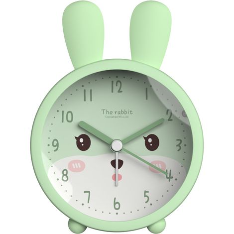 MINKUROW Bambini Simpatico Animale Coniglio Sveglia Silenzioso Senza Ticchettio Orologio In Silicone Orologio Da Viaggio Con Luce Notturna Verde (1/5)