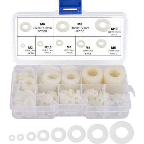 Rondelle Nylon Entretoise Plastique - M2 M2.5 M3 M4 M5 M6 M8 M10 - Ronde de Rondelle Plate - 520 Pièces (1/5)
